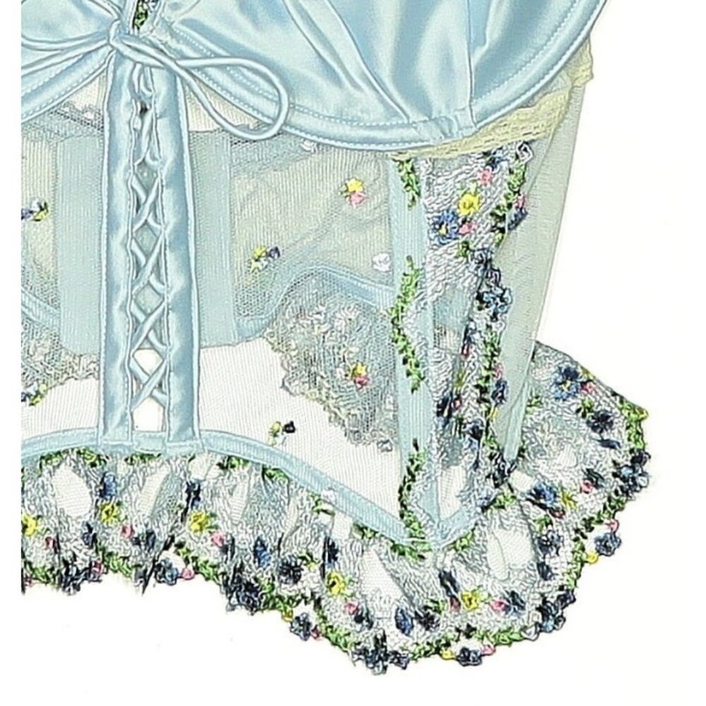 For Love & Lemons Blue Floral Embroidered Bustier Bralette Corset Top | Coquette - Picture 5 of 15